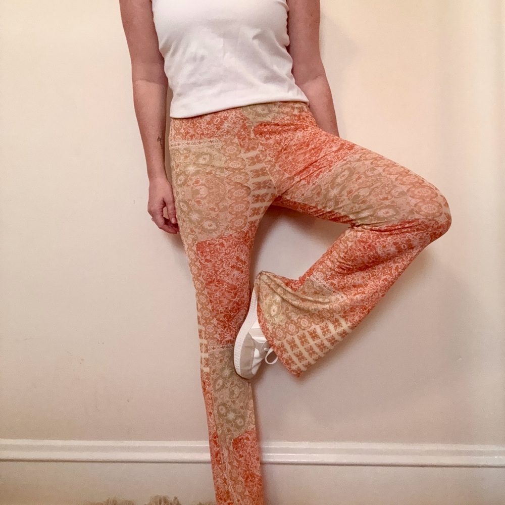 Women's Orange Patterned Flared Pants - image 1